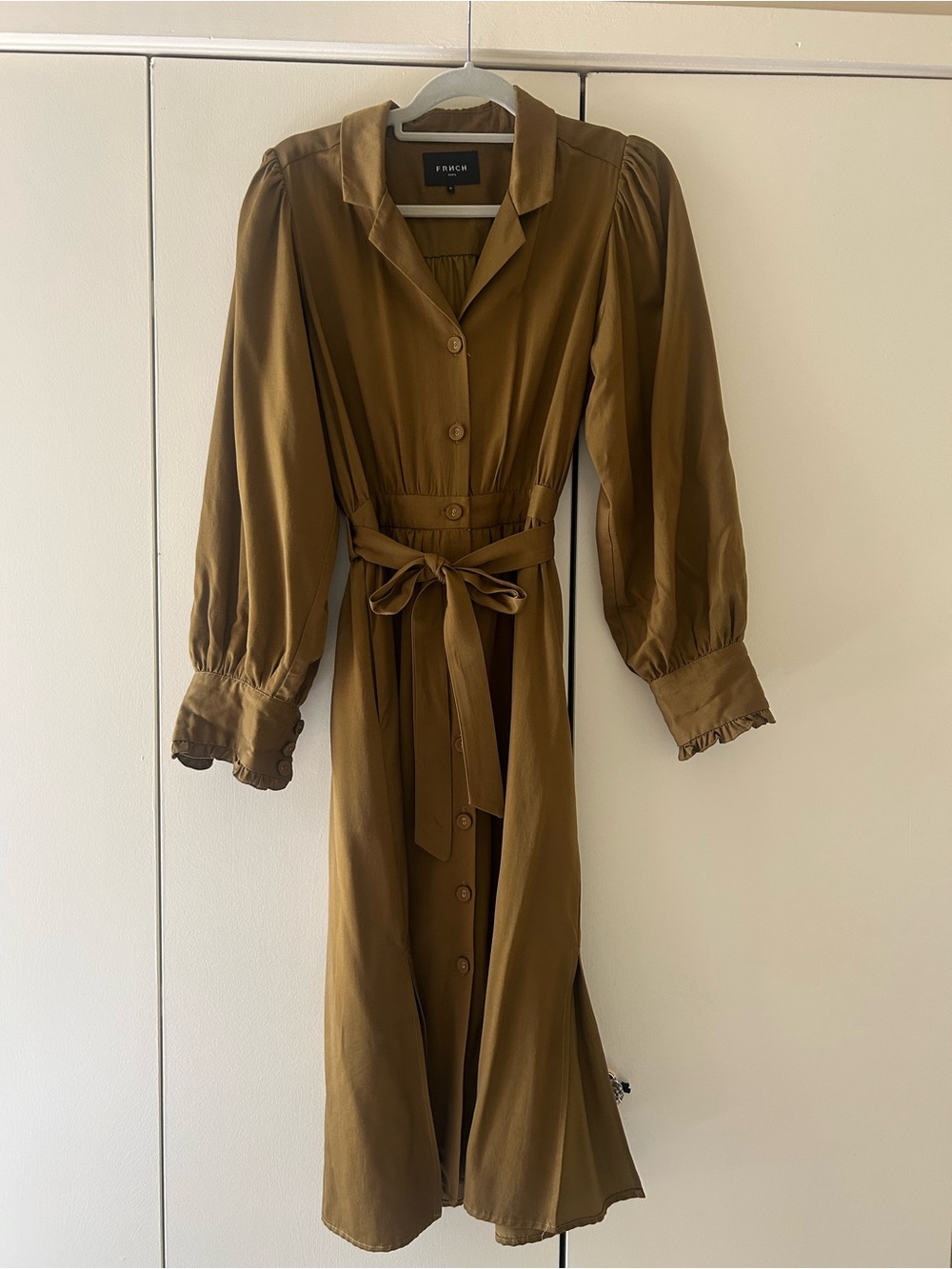 FRNCH Olive Midi Shirt Dress with Waist Tie